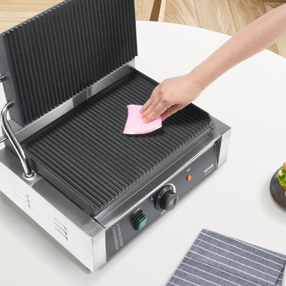 HT-811E - 14"x9" Stainless Steel Panini Press with Temperature Control