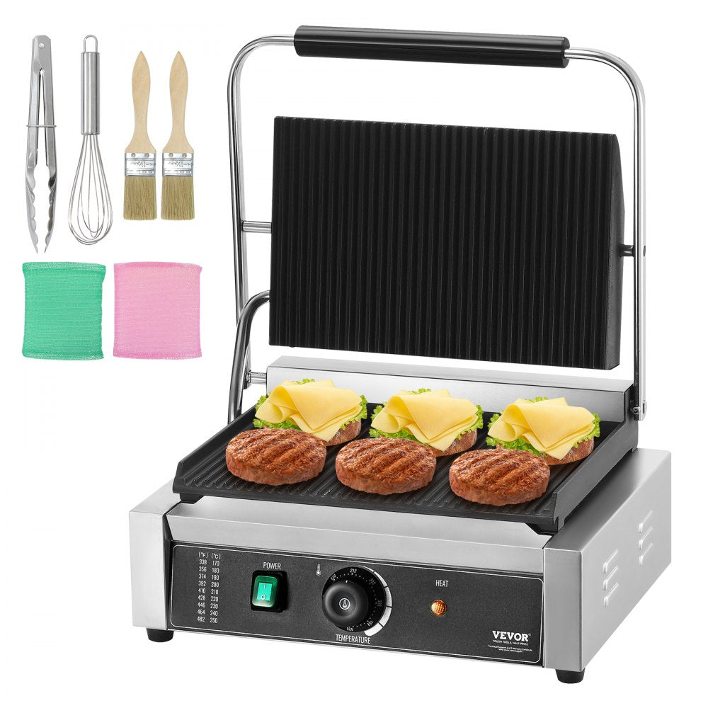 HT-811E - 14"x9" Stainless Steel Panini Press with Temperature Control