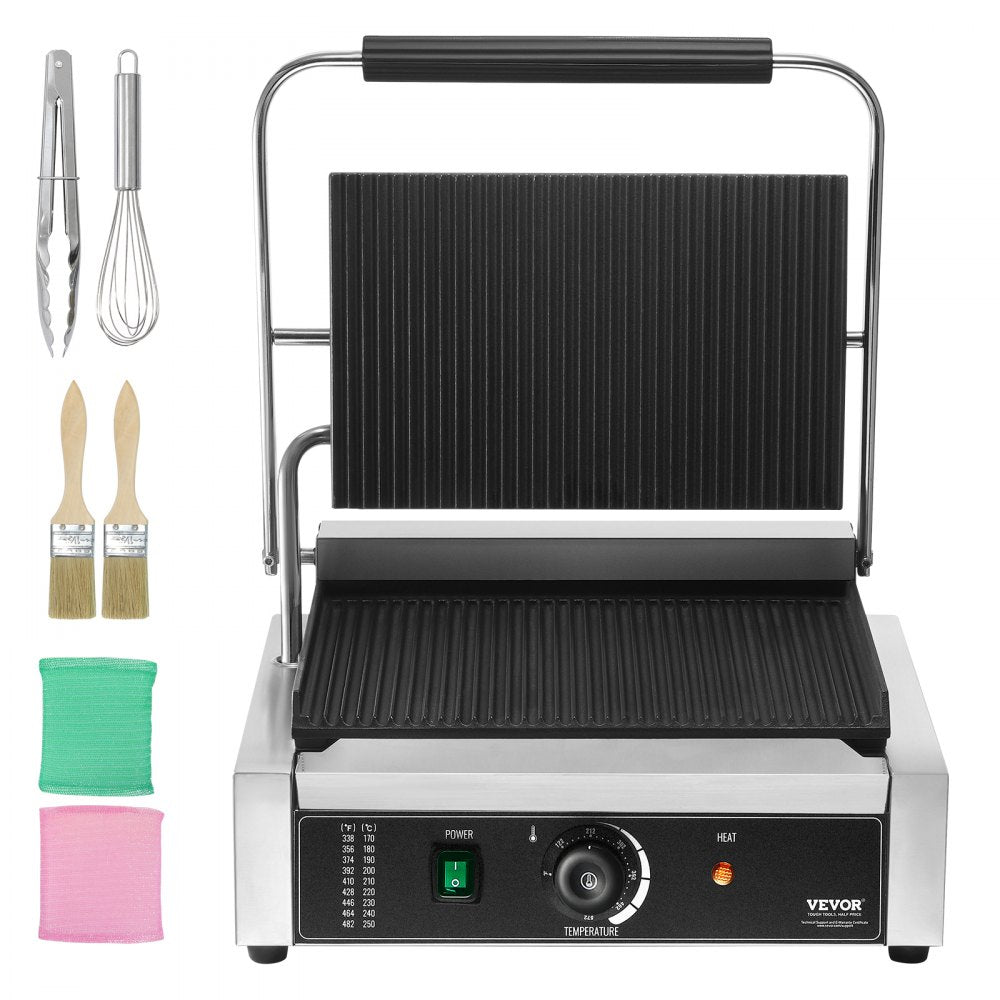 HT-811E - 14"x9" Stainless Steel Panini Press with Temperature Control