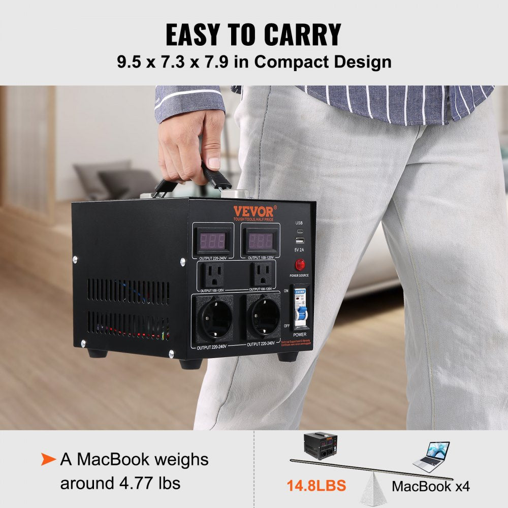 SV-2000VA - Compact 2000W Voltage Converter Transformer with LED Display