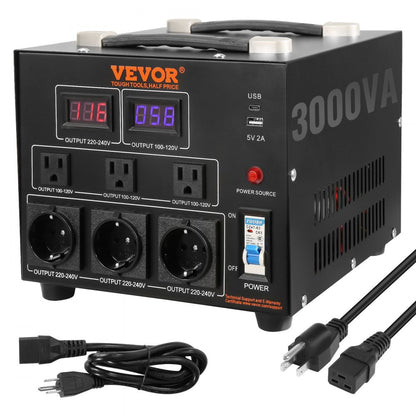 SV-3000VA - Heavy-Duty Voltage Converter Transformer 3000W for 110/220V