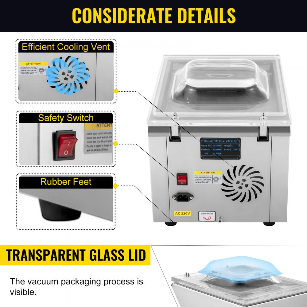 DZ-260S - Digital Vacuum Sealer with Transparent Lid for Food Preservation