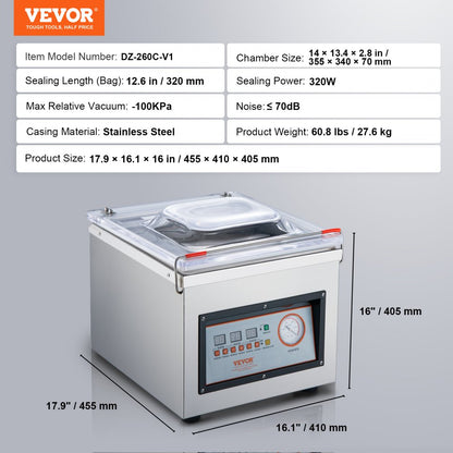 DZ-260C-V1 - Commercial-Grade Chamber Vacuum Sealer with 6m³/h Pump