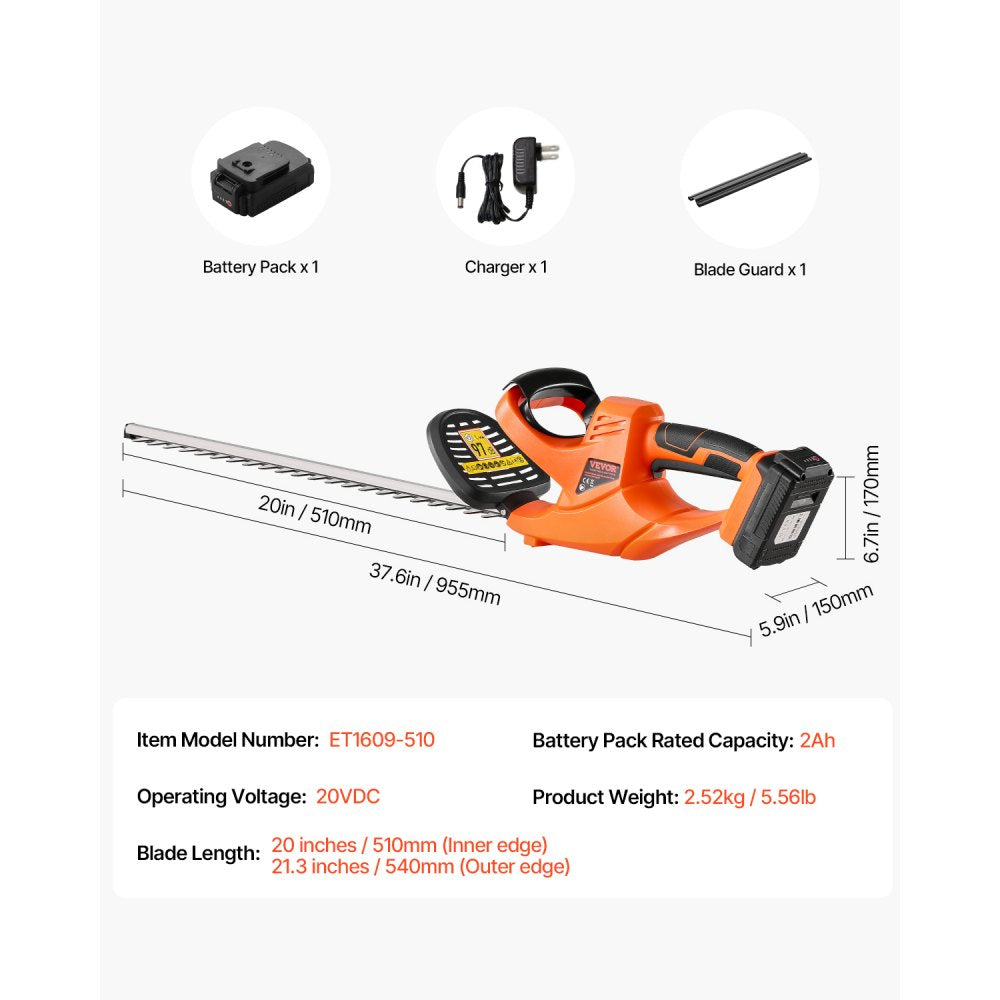 M0E-17ET-510 - Lightweight 20-Inch Cordless Hedge Trimmer for Easy Branch Trimming