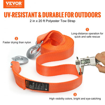 LC-TP01 - Heavy-Duty 2"x20' Tow Strap with Hooks for Safe Recovery