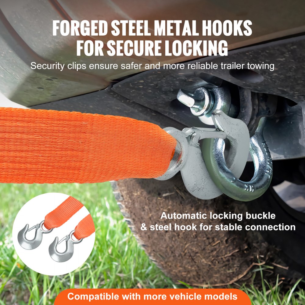 LC-TP01 - Heavy-Duty 2"x20' Tow Strap with Hooks for Safe Recovery