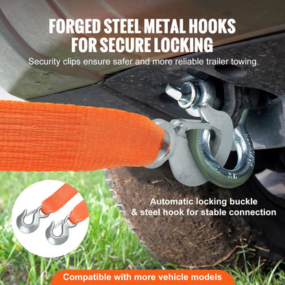 LC-TP01 - Heavy-Duty 2"x20' Tow Strap with Hooks for Safe Recovery