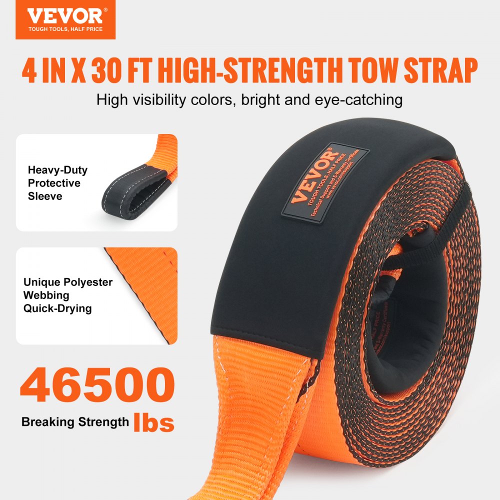 LC-TR03 - Heavy-Duty 4" x 30' Tow Strap, 46,500 lbs Strength