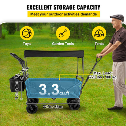 VV-CWC-BLA - Extra Large Collapsible Wagon with 220 lbs Capacity