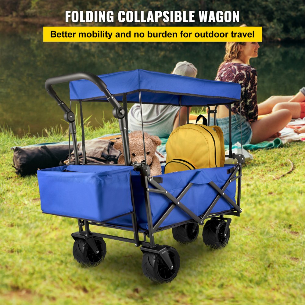 VV-CWC-BLUE - Large Collapsible Wagon with Canopy & All-Terrain Wheels