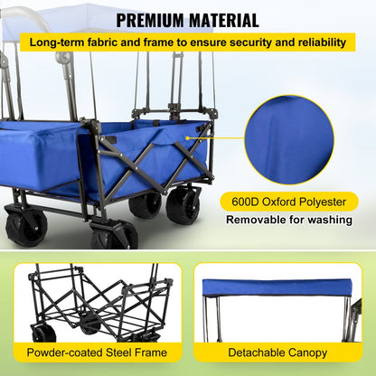 VV-CWC-BLUE - Large Collapsible Wagon with Canopy & All-Terrain Wheels