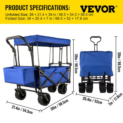 VV-CWC-BLUE - Large Collapsible Wagon with Canopy & All-Terrain Wheels