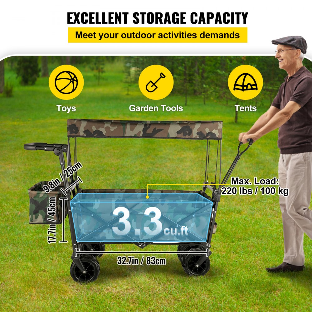VV-CWC-CAM - 220 lb Capacity Collapsible Wagon with Removable Canopy