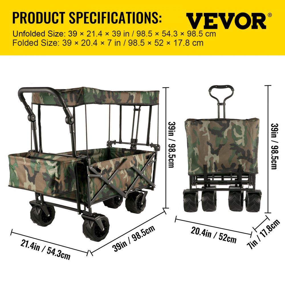 VV-CWC-CAM - 220 lb Capacity Collapsible Wagon with Removable Canopy