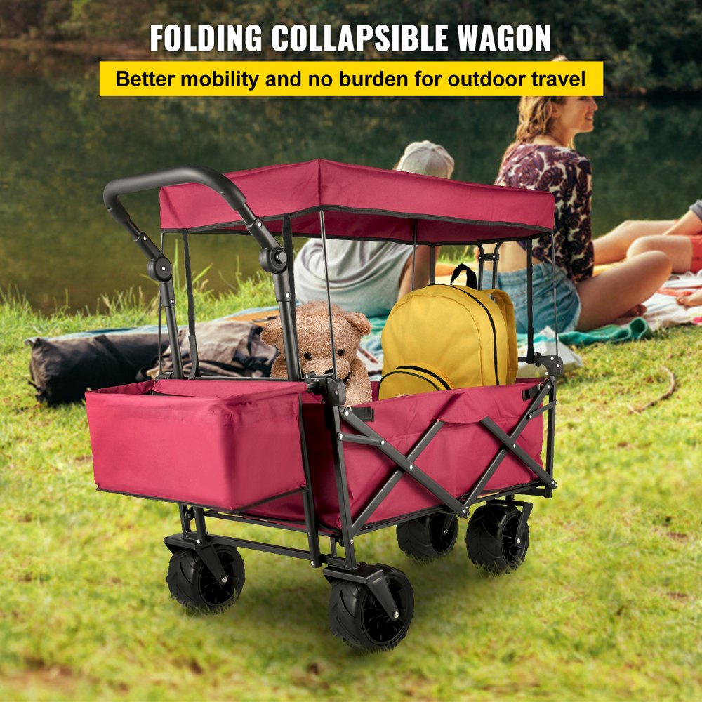 VV-CWC-RED - Folding 33.4" Collapsible Garden Wagon with Canopy
