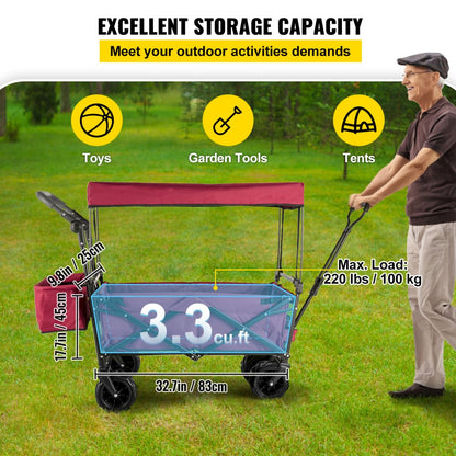 VV-CWC-RED - Folding 33.4" Collapsible Garden Wagon with Canopy