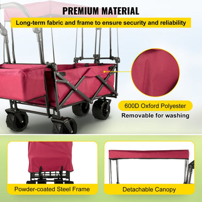 VV-CWC-RED - Folding 33.4" Collapsible Garden Wagon with Canopy