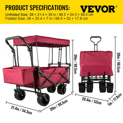 VV-CWC-RED - Folding 33.4" Collapsible Garden Wagon with Canopy