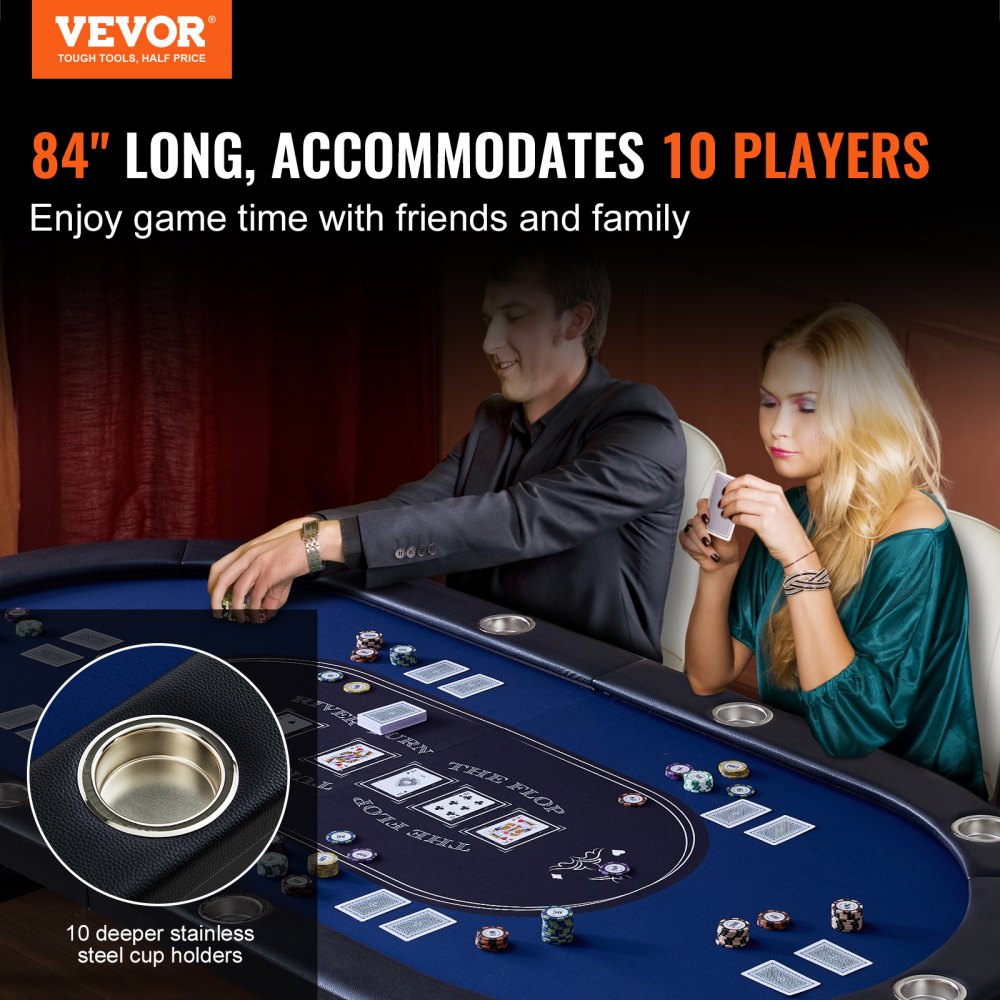 SUS-8442 - 84" Foldable Poker Table for Easy Home Gaming