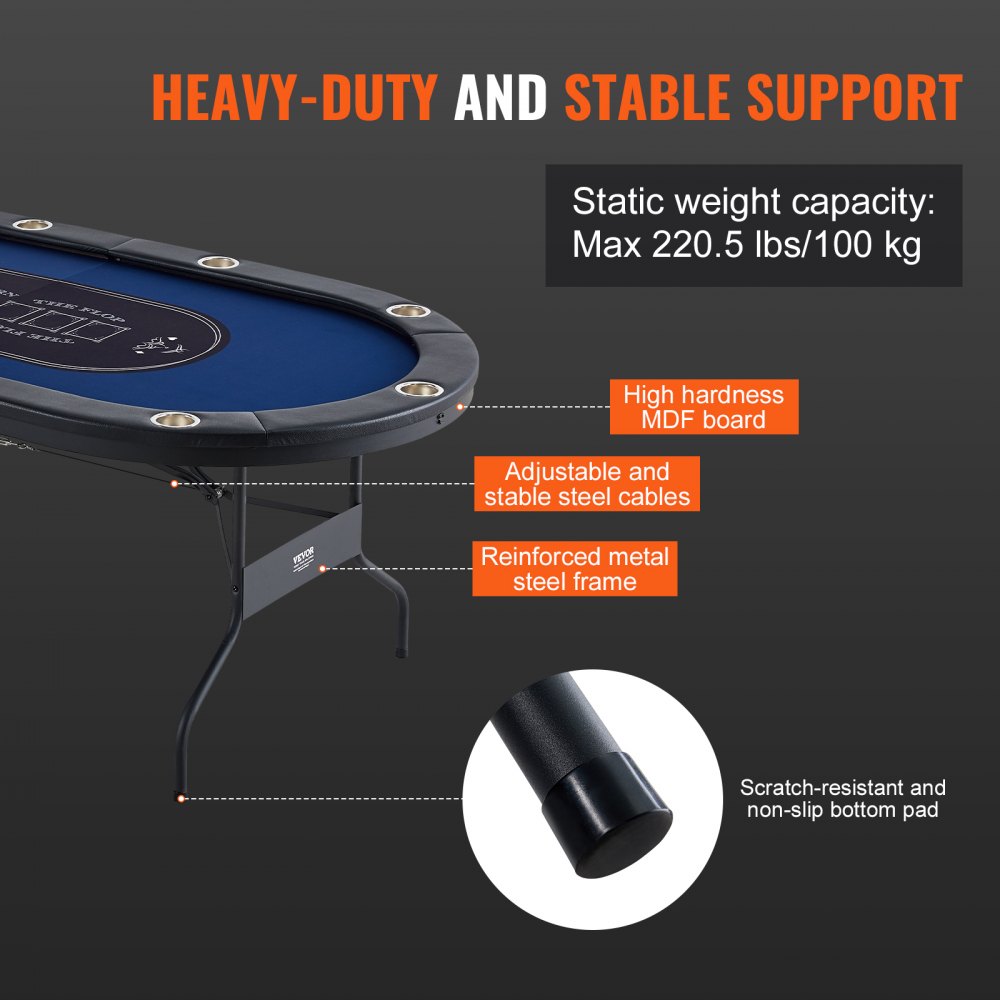 SUS-8442 - 84" Foldable Poker Table for Easy Home Gaming