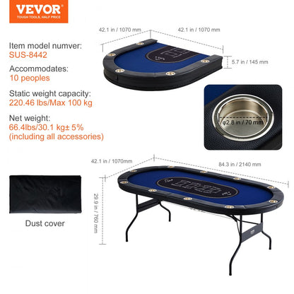 SUS-8442 - 84" Foldable Poker Table for Easy Home Gaming