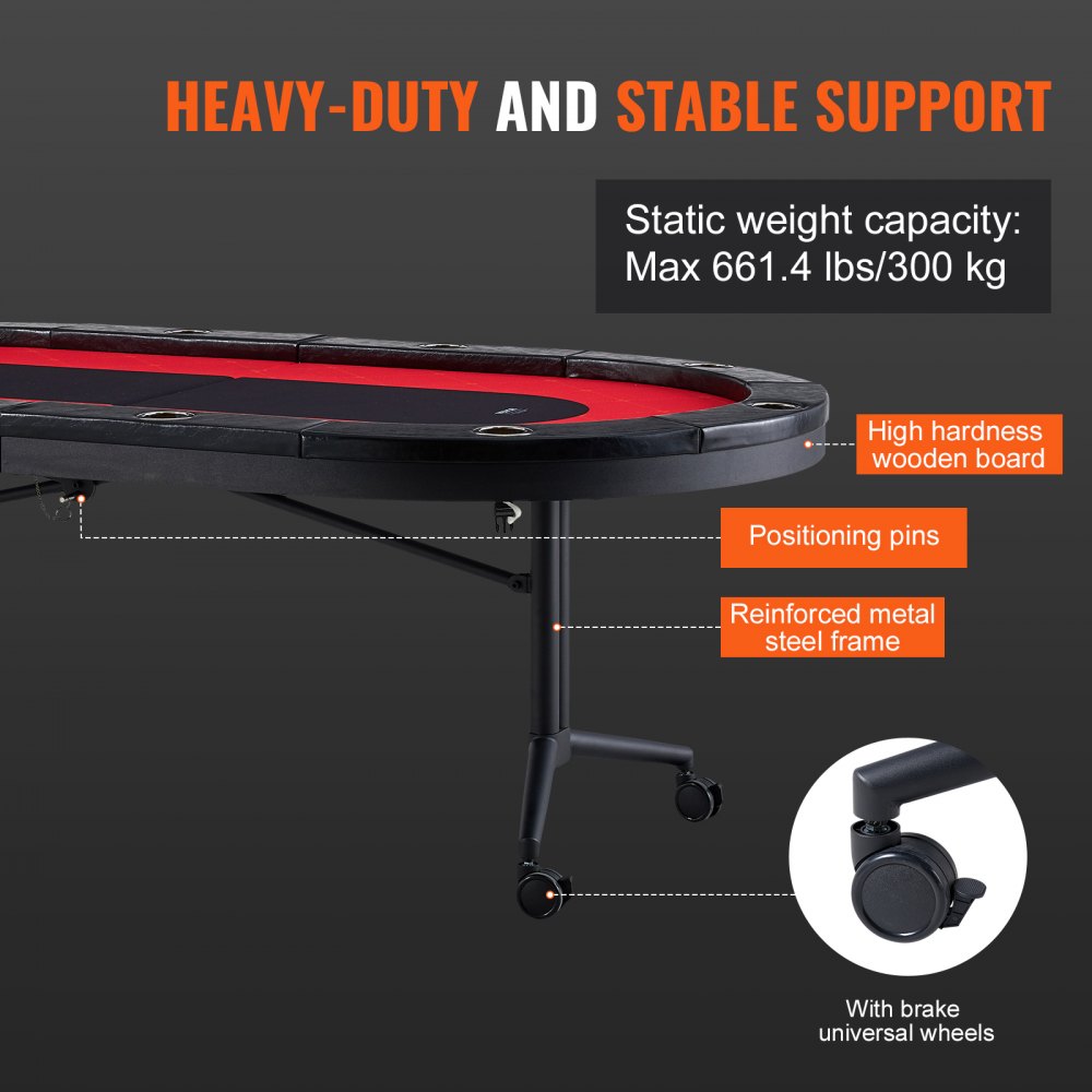 GT806 - 7-8 Player Foldable Poker Table, 90" for Easy Storage