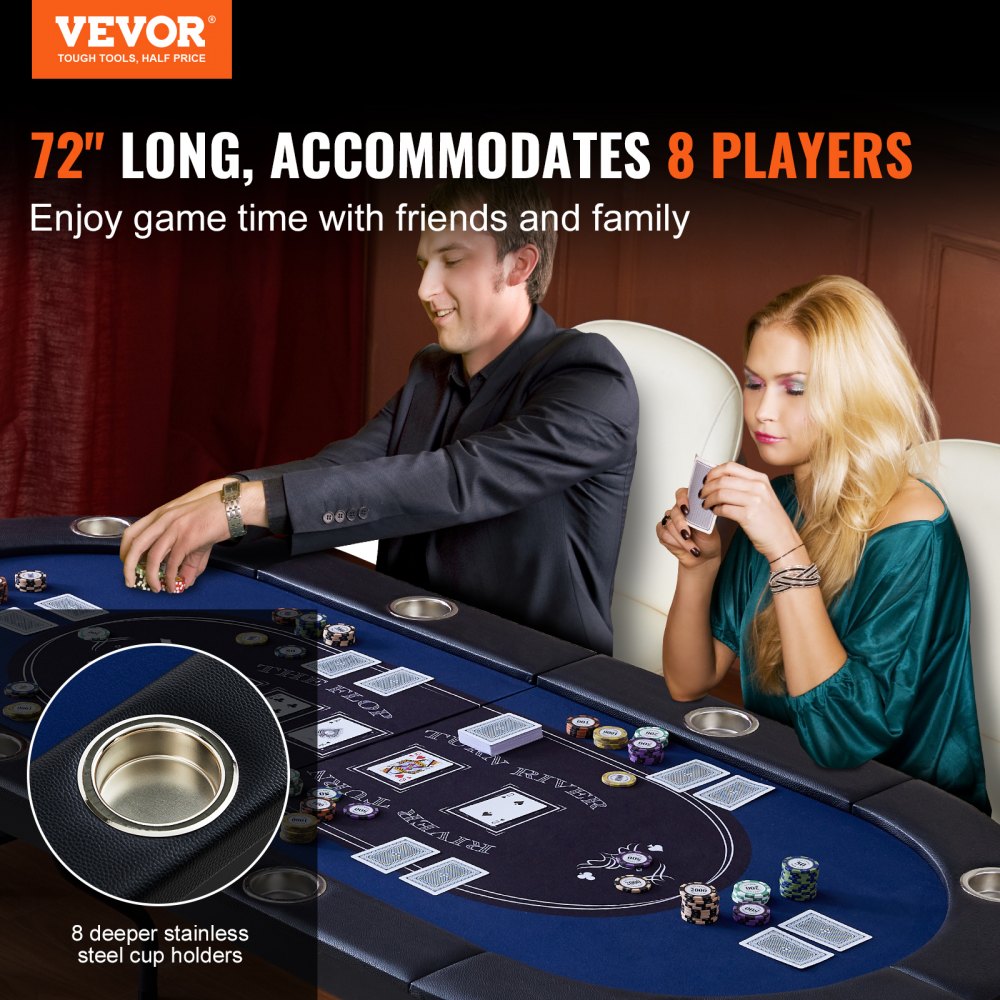 SUS-7232 - 72" Space-Saving Foldable Poker Table for Easy Storage