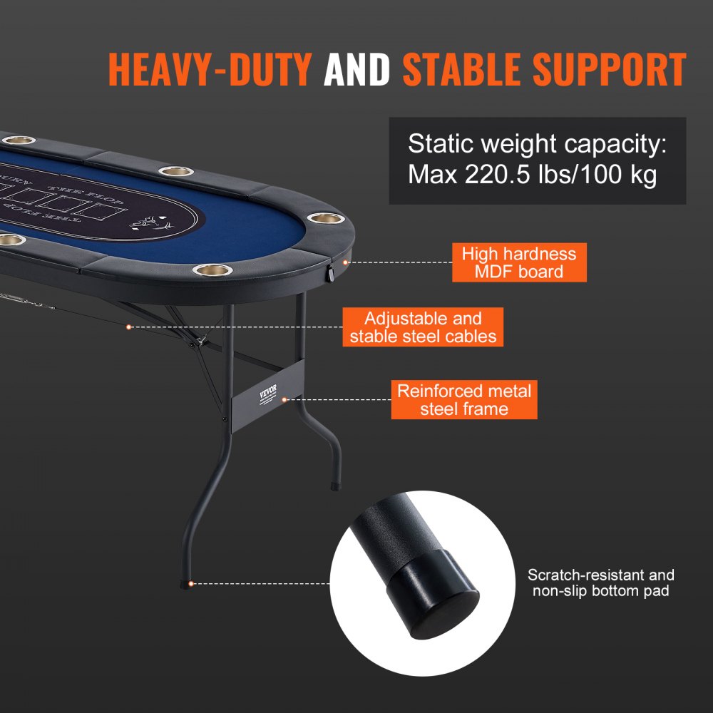 SUS-7232 - 72" Space-Saving Foldable Poker Table for Easy Storage