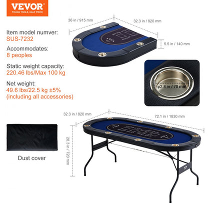 SUS-7232 - 72" Space-Saving Foldable Poker Table for Easy Storage