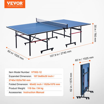 VT002-12 - 107.9" Foldable Ping Pong Table for Indoor Competition