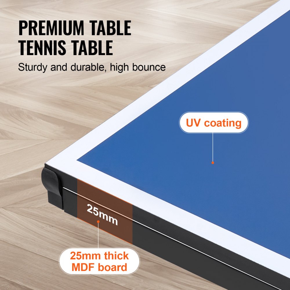 VT002-25 - Competition-Grade Ping Pong Table 107.9" with Lockable Casters
