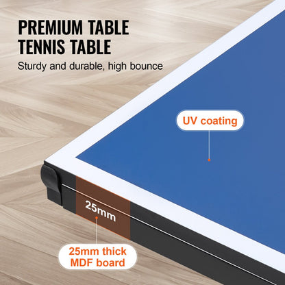 VT002-25 - Competition-Grade Ping Pong Table 107.9" with Lockable Casters