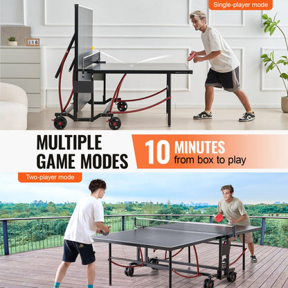 VT003 - Durable 107.9" Outdoor Ping Pong Table with Lockable Casters