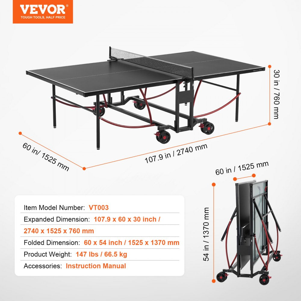 VT003 - Durable 107.9" Outdoor Ping Pong Table with Lockable Casters