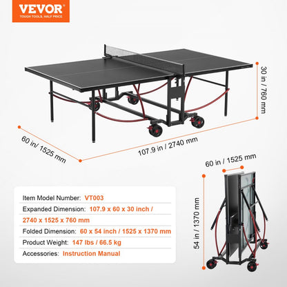 VT003 - Durable 107.9" Outdoor Ping Pong Table with Lockable Casters