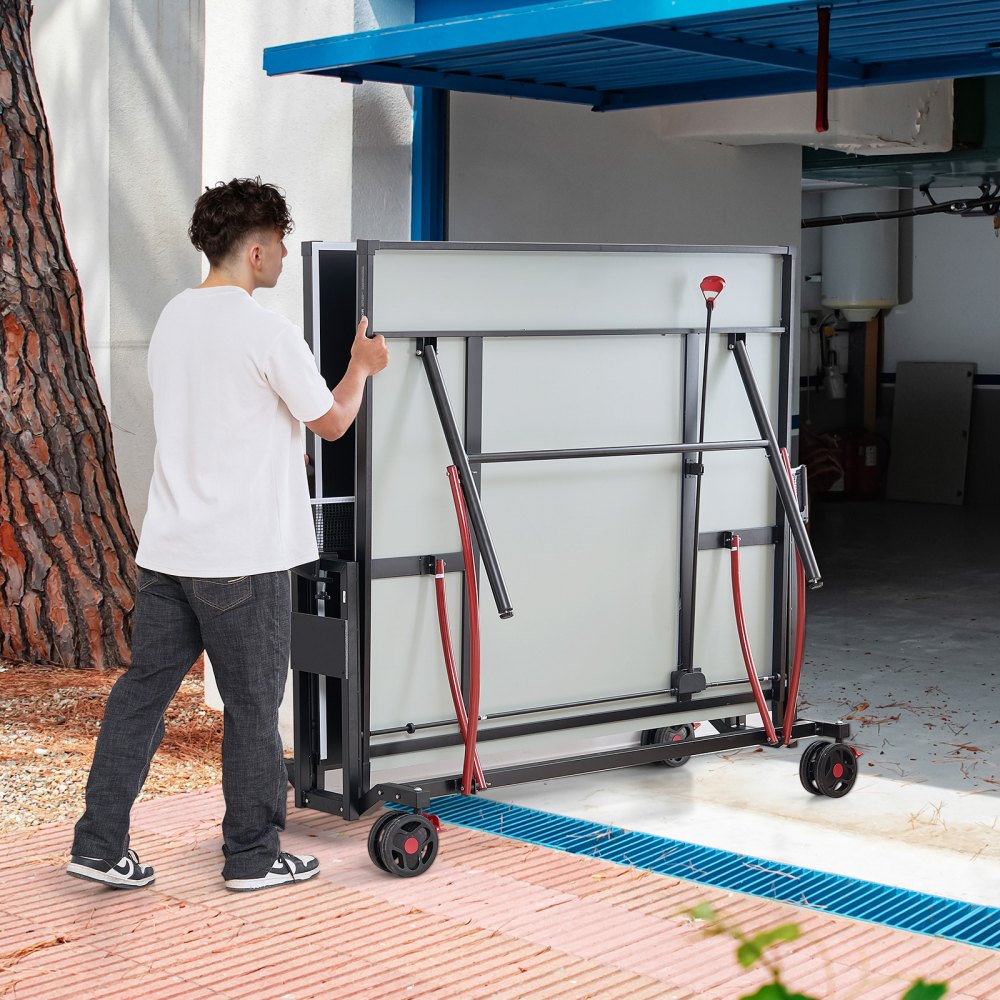 VT003 - Durable 107.9" Outdoor Ping Pong Table with Lockable Casters