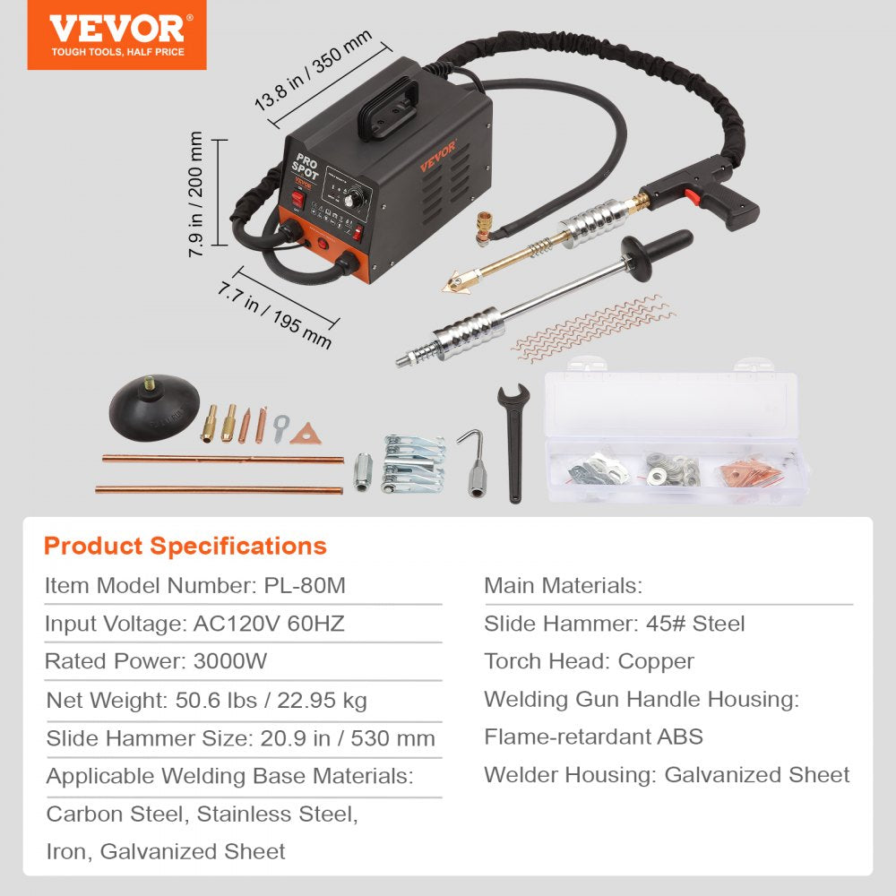 PL-80M - 3KW VEVOR Welder Kit for Auto Body Repair with 16 Accessories