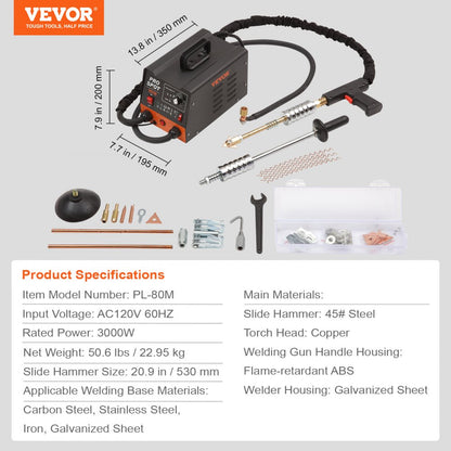 PL-80M - 3KW VEVOR Welder Kit for Auto Body Repair with 16 Accessories