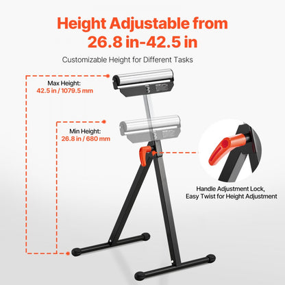 YH-RS004 - Heavy-Duty Roller Stand, Adjustable 26.8-42.5 in, 135 lb Capacity
