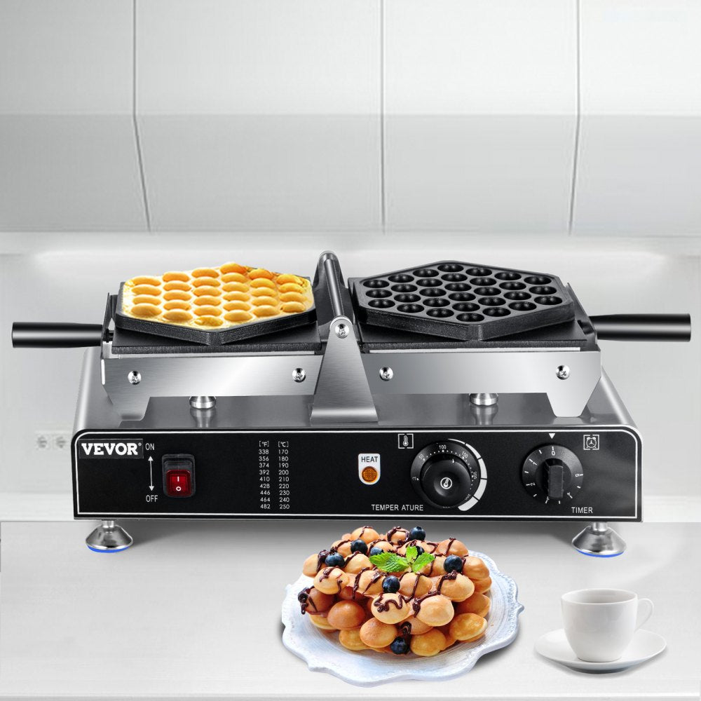 HT-1106 - 1500W Reversible Bubble Waffle Maker with Nonstick Plates
