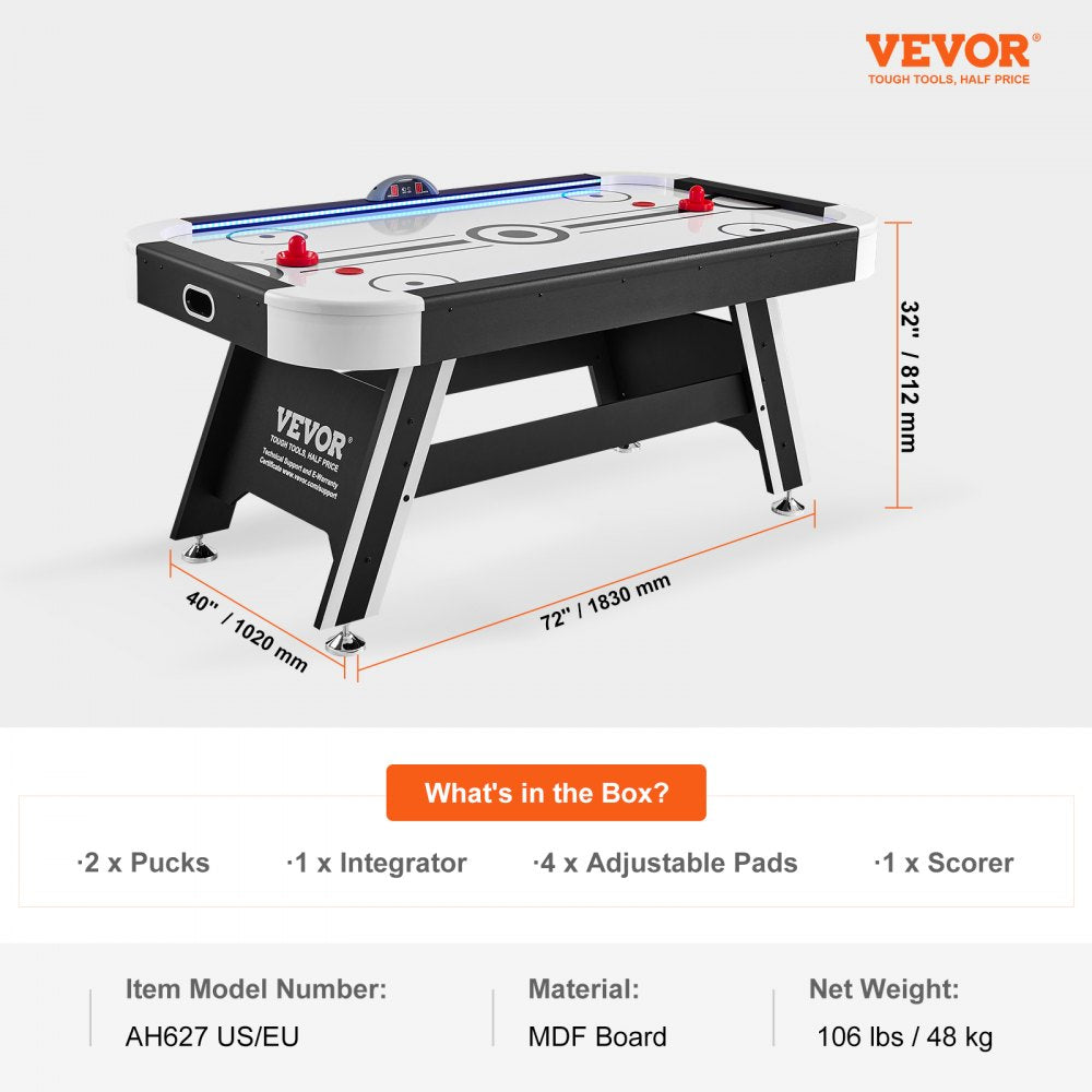 AH627 - 72" VEVOR Air Hockey Table for Endless Indoor Fun