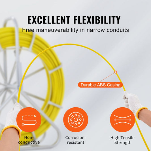 JLT-7 - 656ft Non-Conductive Fiberglass Fish Tape, 1/4 inch Flexibility