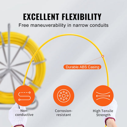 LFT09 - 656ft Fiberglass Fish Tape Puller with Metal Frame