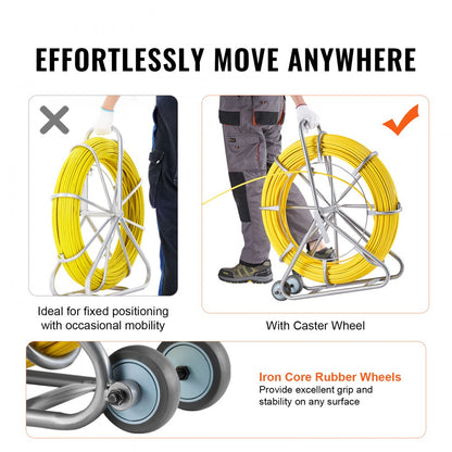 LFT09 - 656ft Fiberglass Fish Tape Puller with Metal Frame