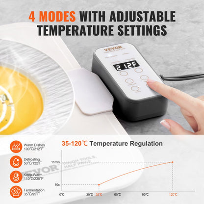 YD-302C-Z-40+60G-A - Versatile Electric Warming Tray with Temp Control & Rollable Design