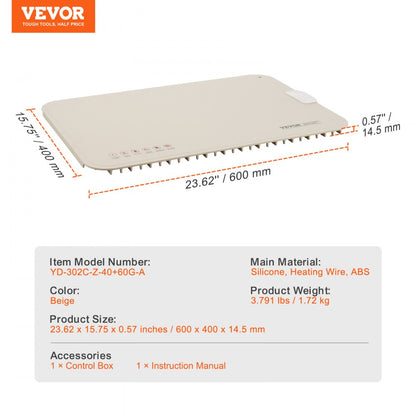 YD-302C-Z-40+60G-A - Versatile Electric Warming Tray with Temp Control & Rollable Design