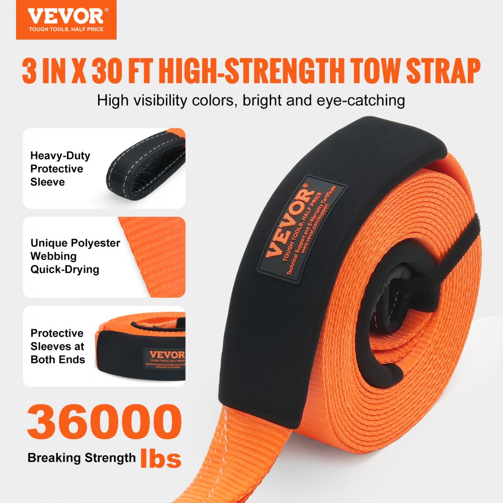 LC-RL03 - Heavy-Duty 3" x 30 ft Tow Strap - 36,000 lbs Strength