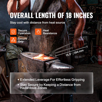 DZQ01 - 18" Carbon Steel Blacksmith Tongs with Wolf Jaw Design