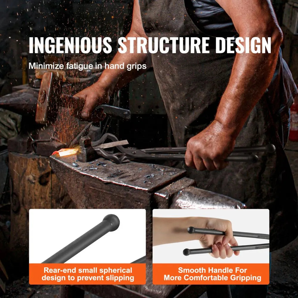 DZQ03 - Durable 18" Carbon Steel Blacksmith Tongs for Precision Use