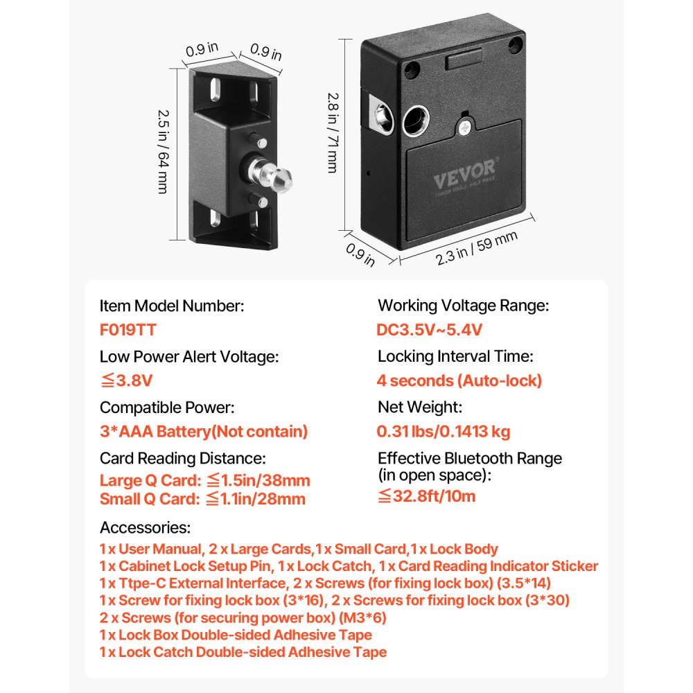 F019TT - 4-in-1 Smart Cabinet Lock with No-Drill Installation